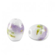 Keramik Perle Oval 8x5mm White-lilac purple
